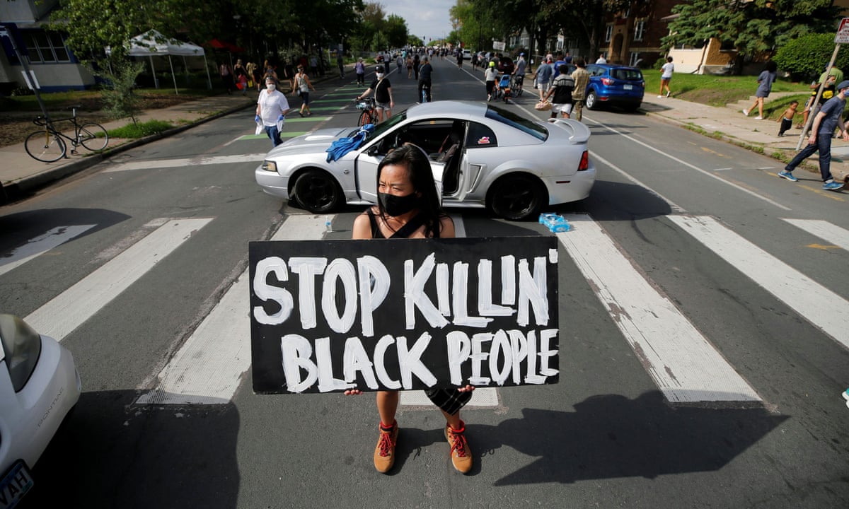 Protesters in Minneapolis on 26 May 2020, pictured in the original Guardian report