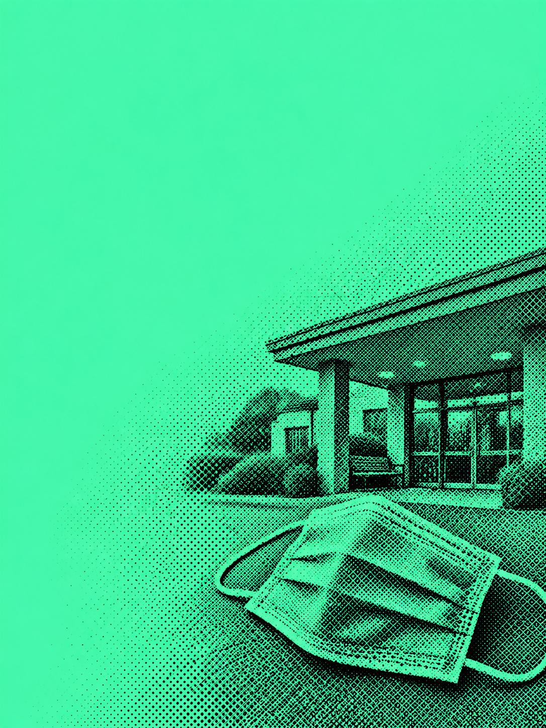 Editorial illustration of Newmarch House and a face mask