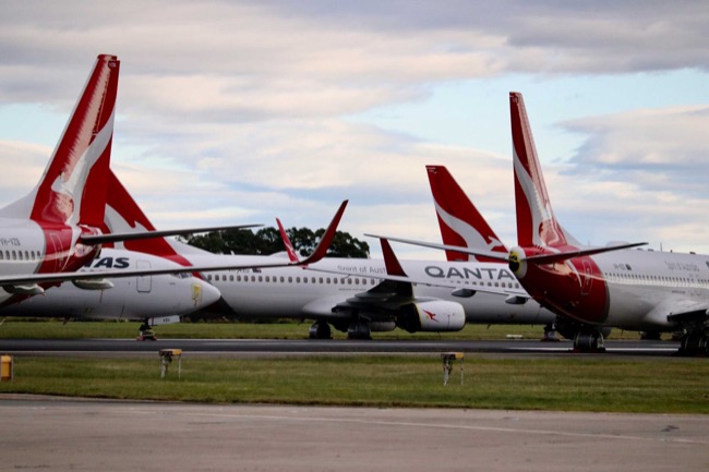 Qantas aircraft grounded at Sydney Airport during pandemic travel restrictions