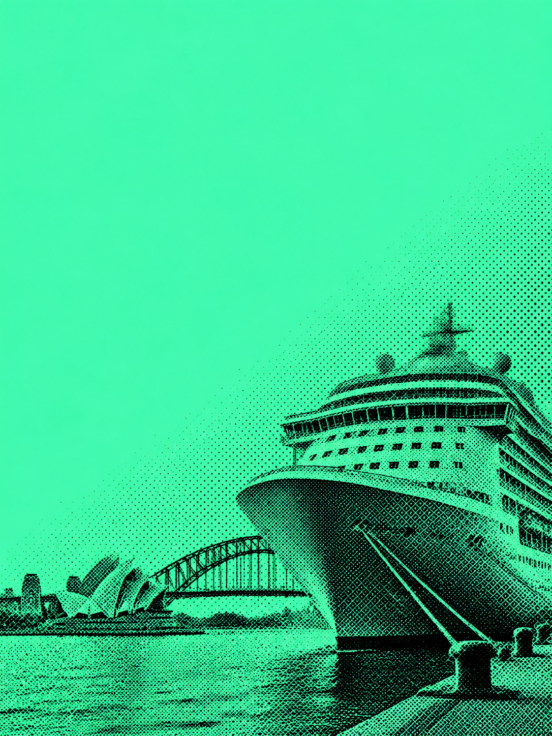 Symbolic halftone illustration of a passenger ship in Sydney Harbour