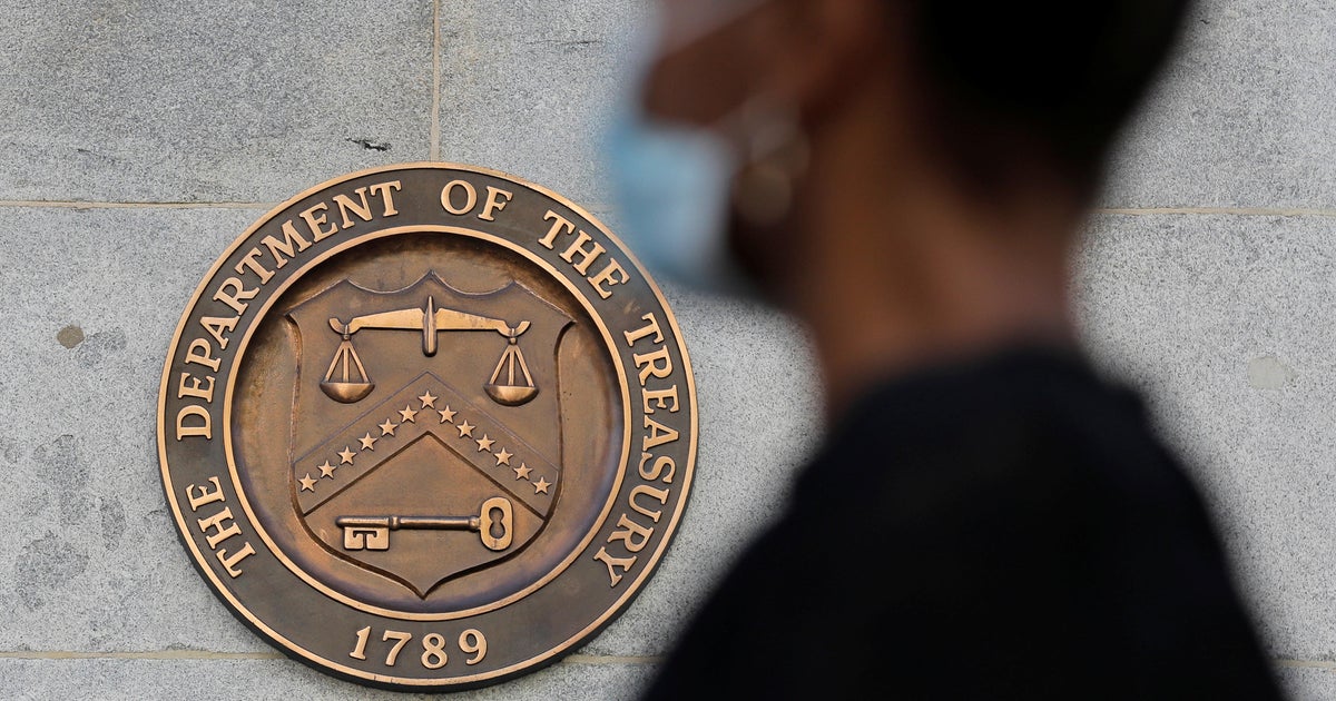 US Treasury sign, photographed 29 August 2020; file image used in the original CBS report