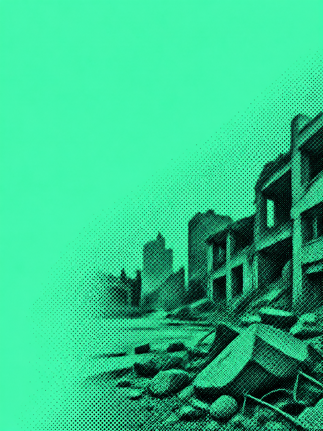 AI-generated editorial halftone illustration; symbolic scene, not a documentary photograph