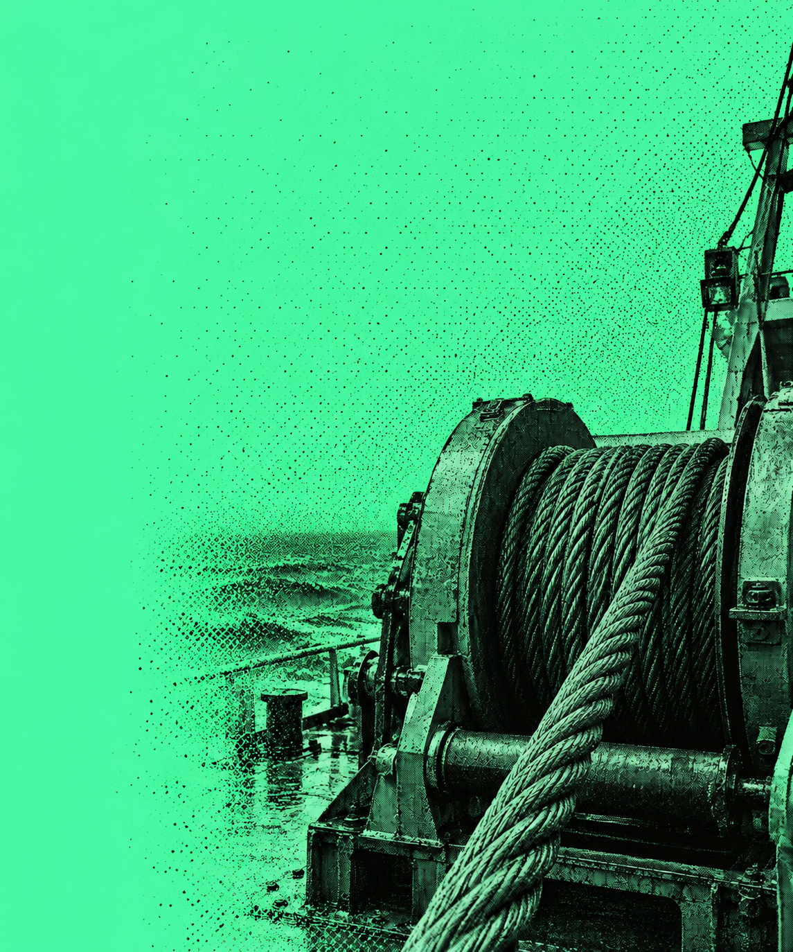 Symbolic fine-screen maritime illustration of a ship’s winch and sea; not documentary imagery of the Titan search