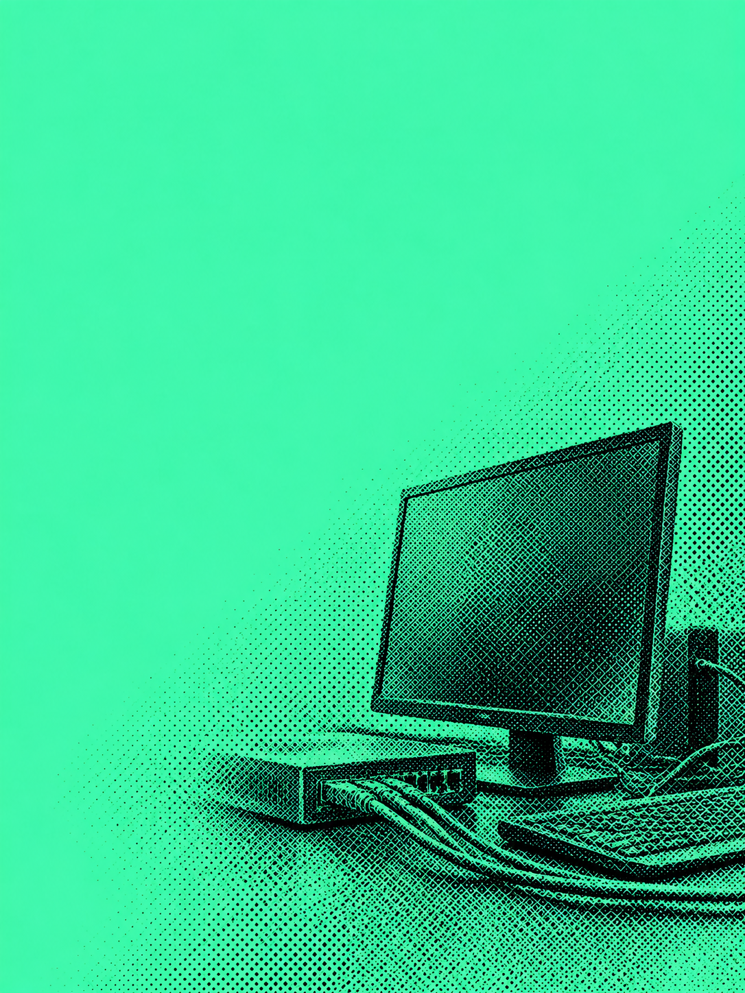 AI-generated symbolic computer monitor and network equipment; not a photograph of the outage