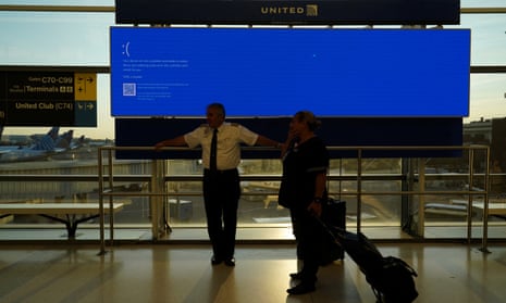 A Windows error screen at Newark airport in the selected July 2024 Guardian report