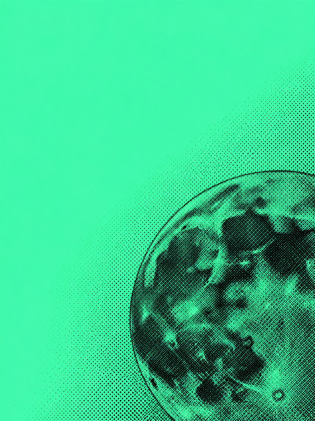 Editorial halftone illustration of the Moon; not a mission photograph