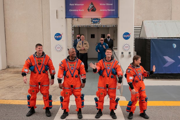 The four Artemis II astronauts leaving for the launch site on 1 April 2026
