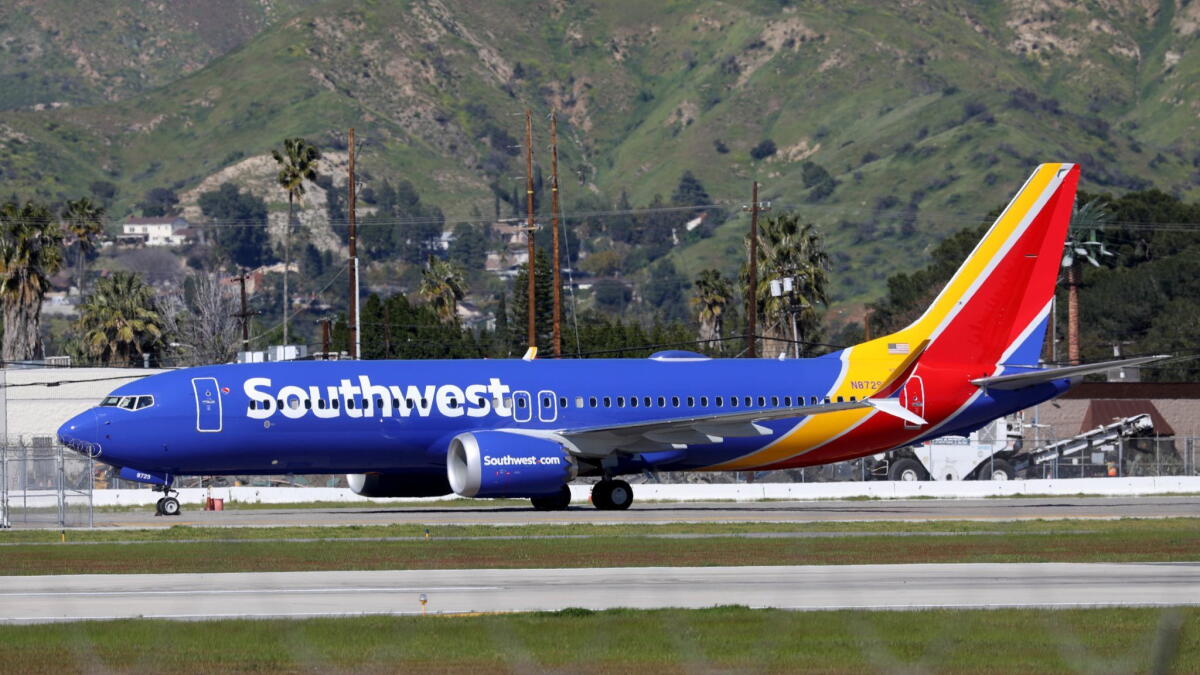 A Southwest Airlines Boeing 737 MAX 8 grounded at Hollywood Burbank Airport on 13 March 2019